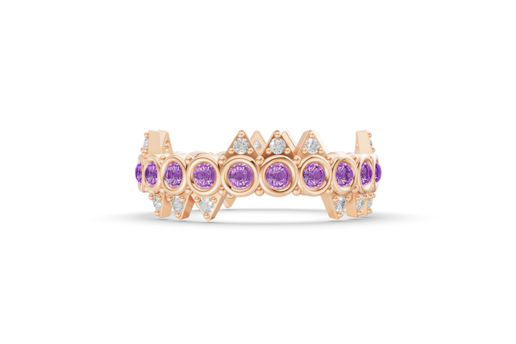 Amethyst Crooked Crown Ring - Rose Gold