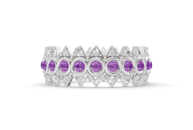 Amethyst Crown Ring - white Gold