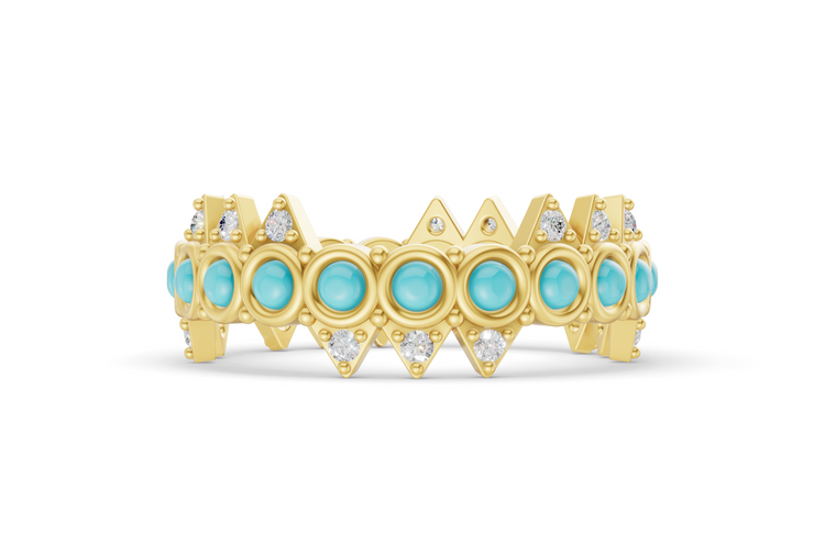 Turqouise Crooked Crown Ring - Yellow Gold