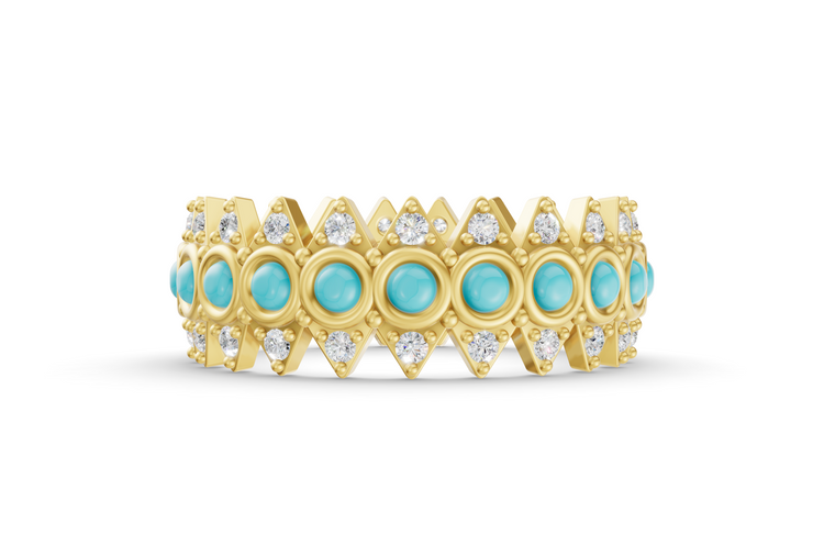 Turqouise Crown Ring - Yellow Gold