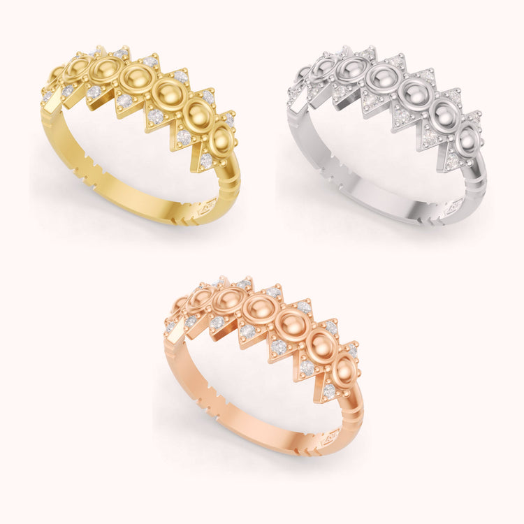 Tiara Ring in yellow, white and rose gold
