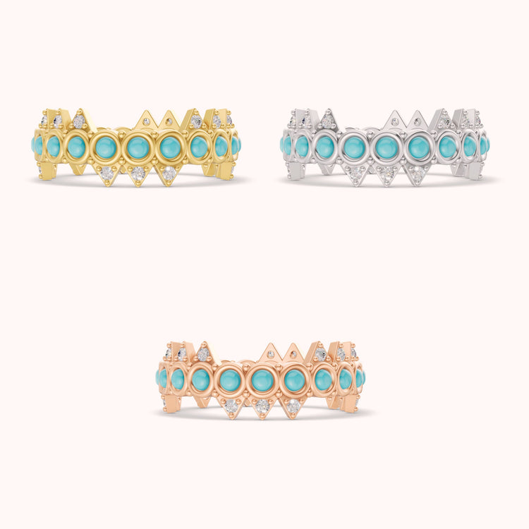 Turquoise Crooked Crown Ring in yellow, white and rose gold