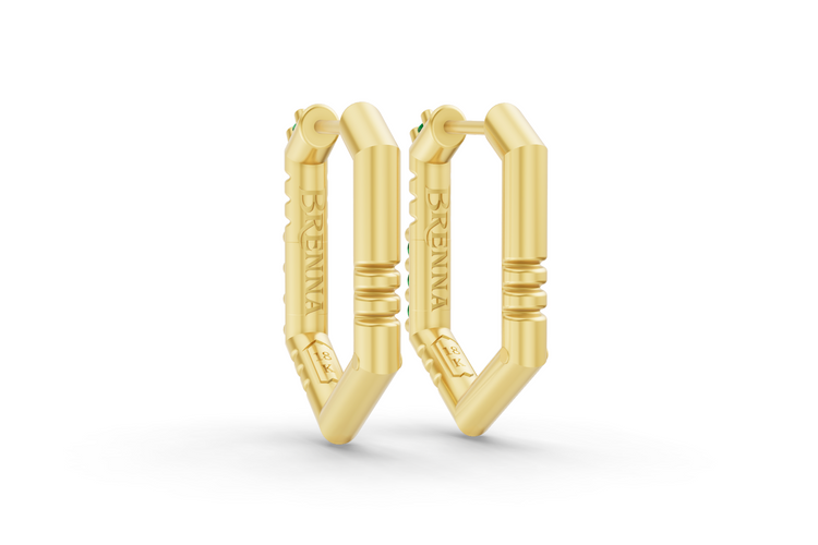 Medium Brenna Emerald Hoops In Yellow Gold