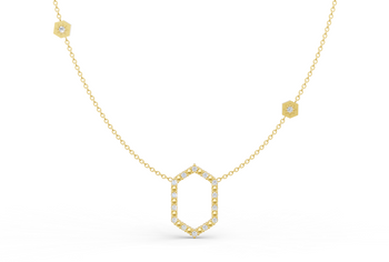 Bead Floating Frame Necklace in Diamond and Gold