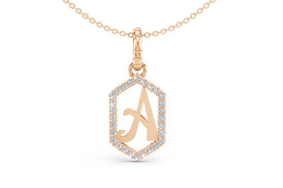 Diamond Pave Letter Charm in Rose Gold, letter A