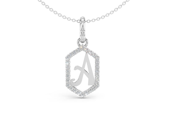 Diamond Pave Letter Charm in White Gold, letter A