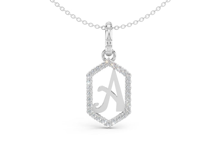 Diamond Pave Letter Charm in White Gold, letter A