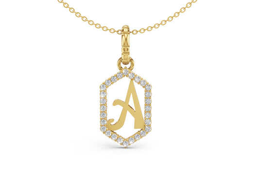 Diamond Pave Letter Charm in Yellow Gold, letter A