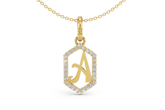 Diamond Pave Letter Charm in Yellow Gold, letter A