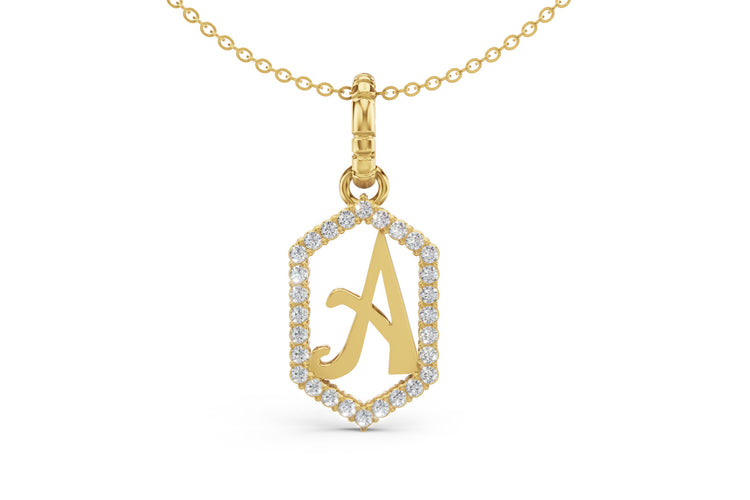 Diamond Pave Letter Charm in Yellow Gold, letter A