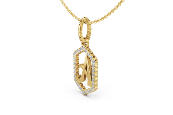 Diamond Pave Letter Charm in Yellow Gold, letter A