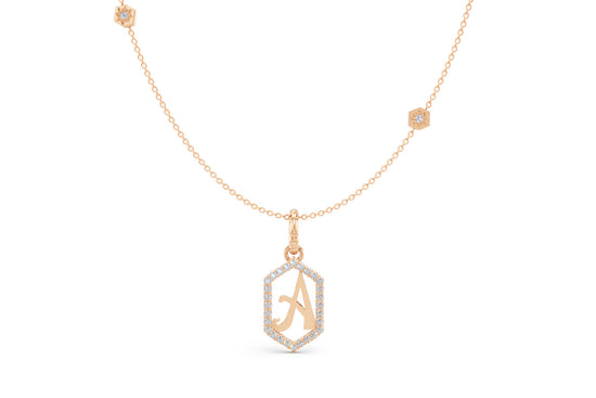 Diamond Pave Letter Charm in Rose Gold, letter A
