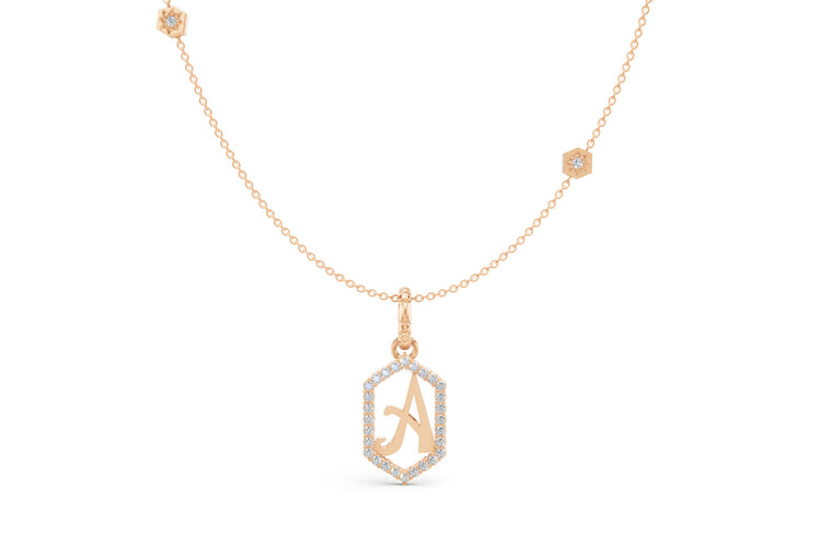 Diamond Pave Letter Charm in Rose Gold, letter A