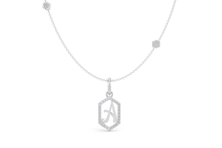Diamond Pave Letter Charm in White Gold, letter A