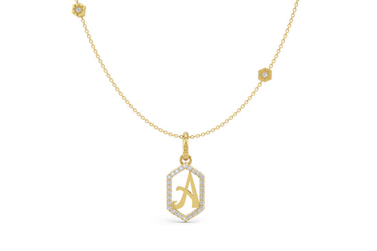 Diamond Pave Letter Charm in Yellow Gold, letter A