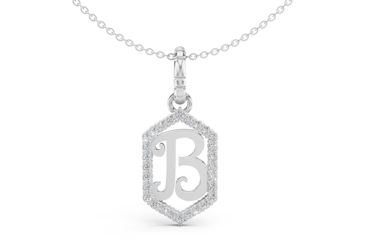 Diamond Pave Letter Charm in White Gold, letter B