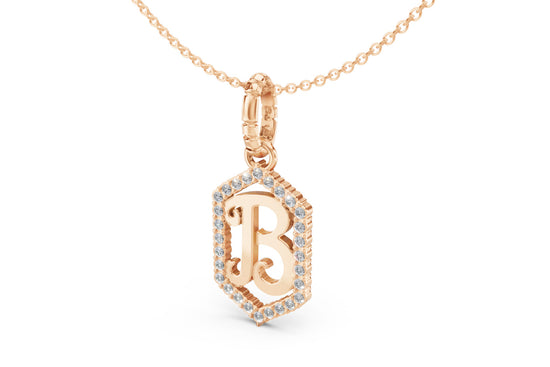 Diamond Pave Letter Charm in Rose Gold, letter B