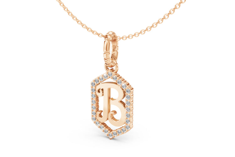 Diamond Pave Letter Charm in Rose Gold, letter B