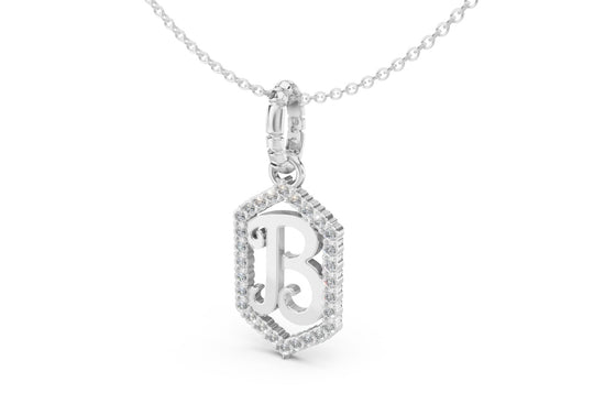 Diamond Pave Letter Charm in White Gold, letter B
