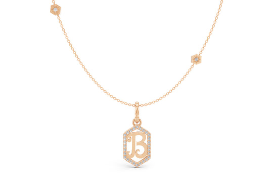 Diamond Pave Letter Charm in Rose Gold, letter B