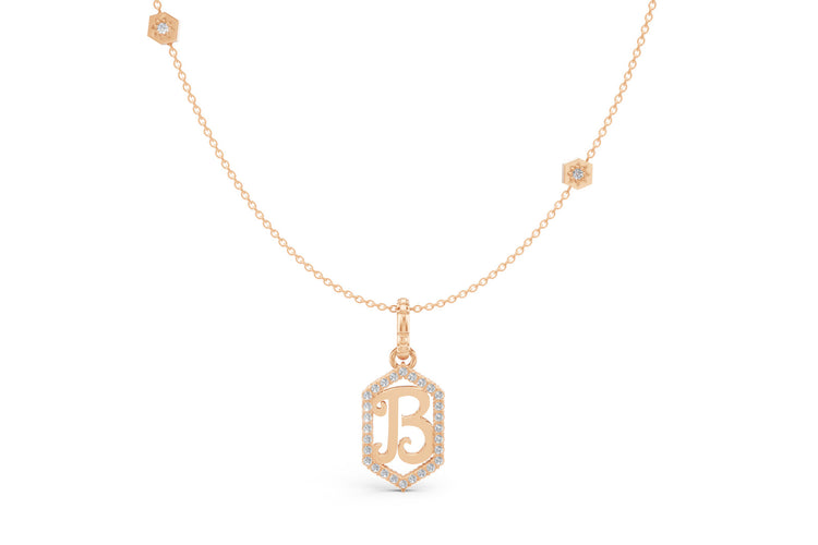 Diamond Pave Letter Charm in Rose Gold, letter B