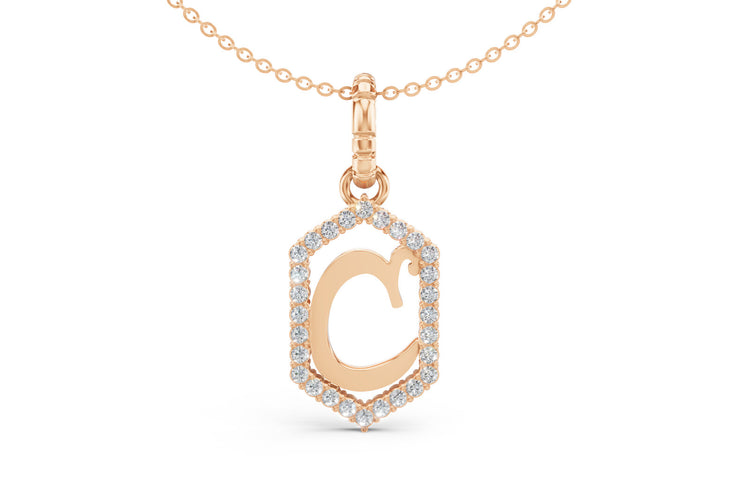 Diamond Pave Letter Charm in Rose Gold, letter C