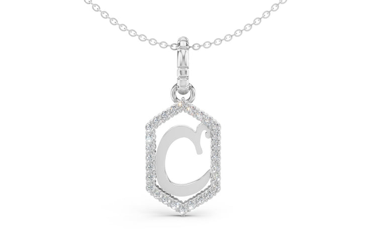 Diamond Pave Letter Charm in White Gold, letter C
