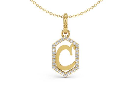 Diamond Pave Letter Charm in Yellow Gold, letter C