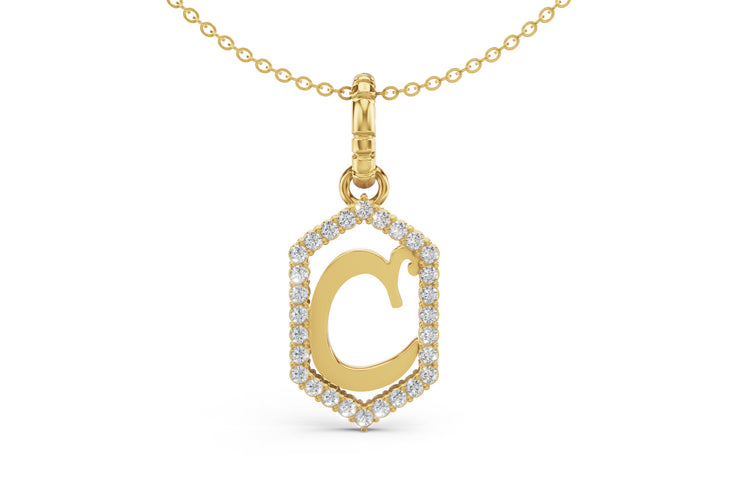 Diamond Pave Letter Charm in Yellow Gold, letter C