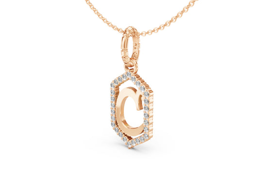 Diamond Pave Letter Charm in Rose Gold, letter C