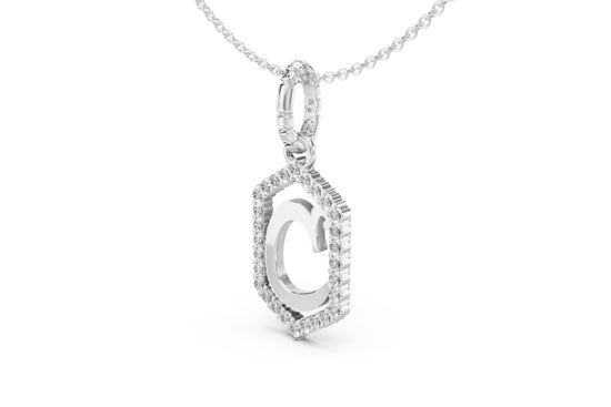 Diamond Pave Letter Charm in White Gold, letter C
