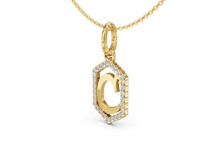 Diamond Pave Letter Charm in Yellow Gold, letter C