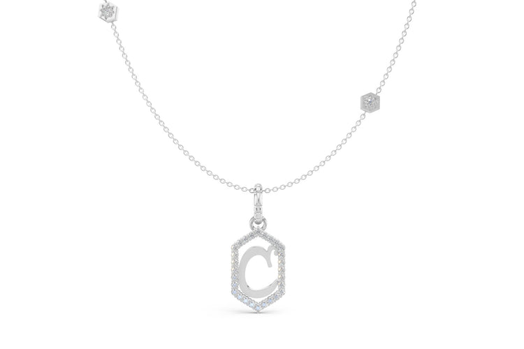 Diamond Pave Letter Charm in White Gold, letter C