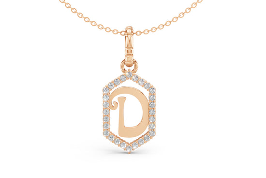 Diamond Pave Letter Charm in Rose Gold, letter D