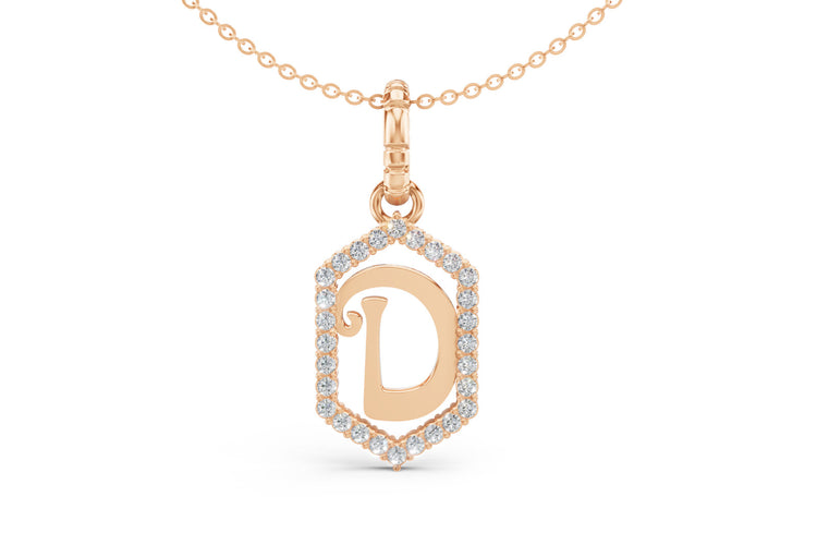 Diamond Pave Letter Charm in Rose Gold, letter D