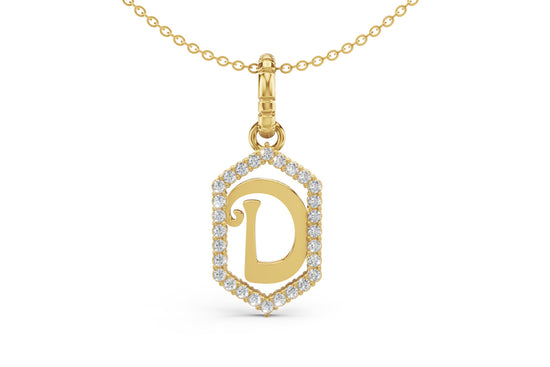 Diamond Pave Letter Charm in Yellow Gold, letter D