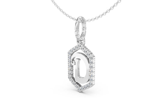 Diamond Pave Letter Charm in White Gold, letter D