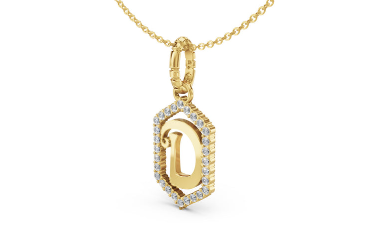 Diamond Pave Letter Charm in Yellow Gold, letter D