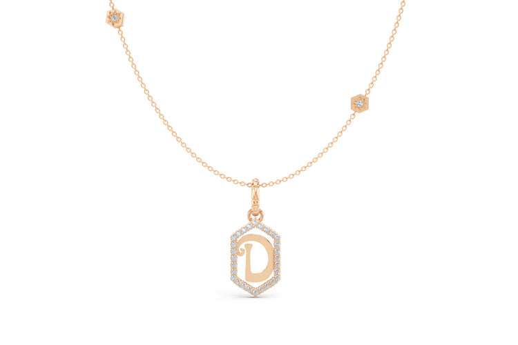 Diamond Pave Letter Charm in Rose Gold, letter D