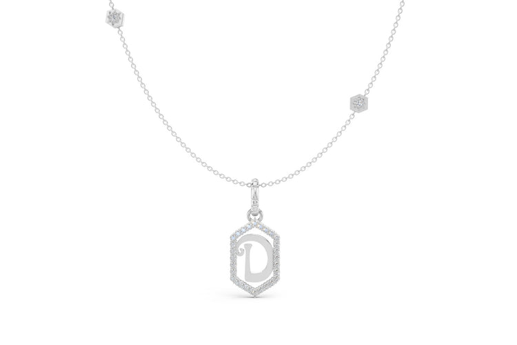 Diamond Pave Letter Charm in White Gold, letter D