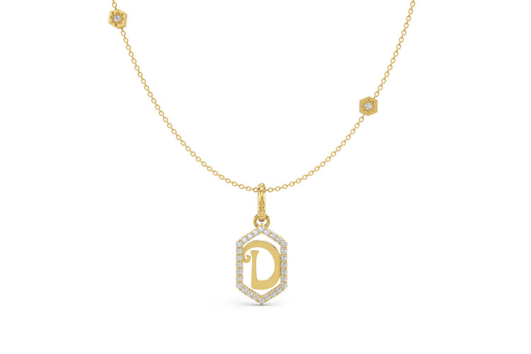 Diamond Pave Letter Charm in Yellow Gold, letter D