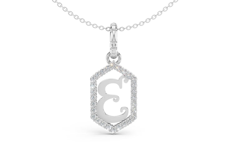 Diamond Pave Letter Charm in White Gold, letter E