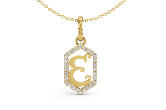 Diamond Pave Letter Charm in Yellow Gold, letter E