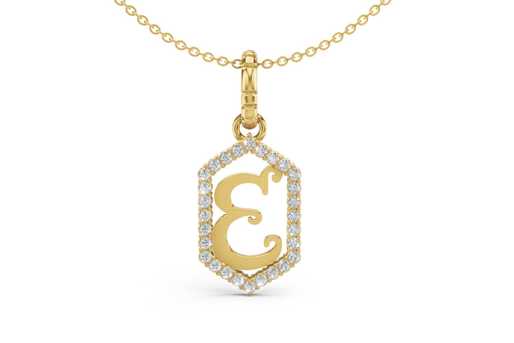 Diamond Pave Letter Charm in Yellow Gold, letter E