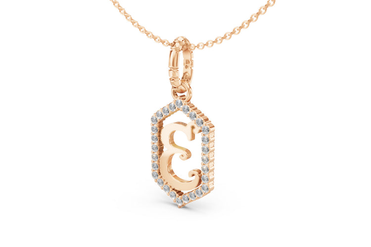 Diamond Pave Letter Charm in Rose Gold, letter E