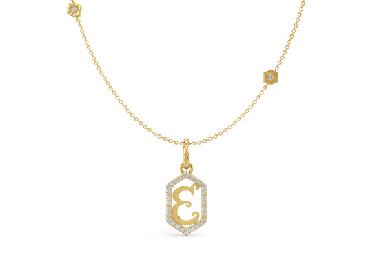 Diamond Pave Letter Charm in Yellow Gold, letter E