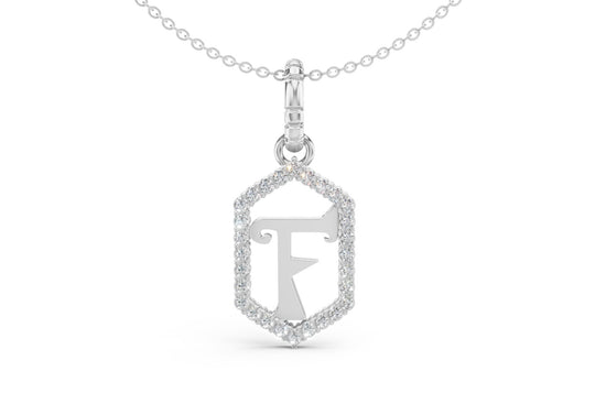Diamond Pave Letter Charm in White Gold, letter F