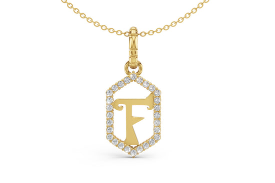 Diamond Pave Letter Charm in Yellow Gold, letter F
