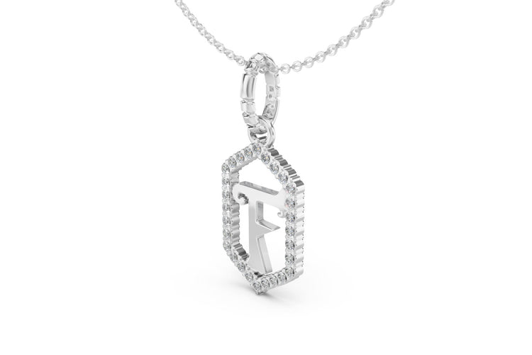 Diamond Pave Letter Charm in White Gold, letter F
