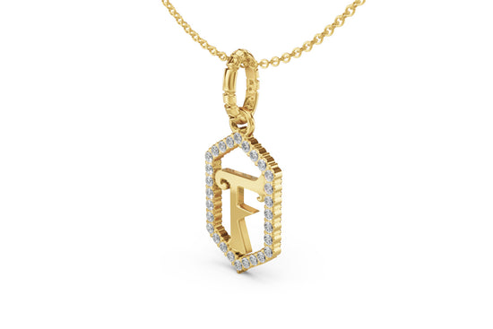Diamond Pave Letter Charm in Yellow Gold, letter F